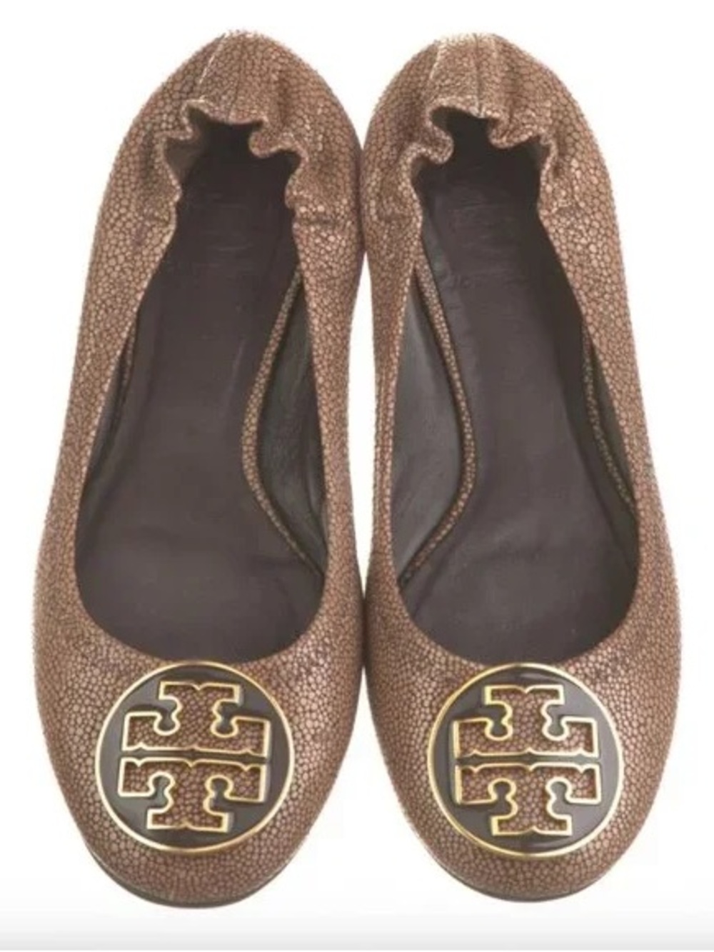 Tory Burch Reva Stingray Ballet Flats Bronze Brown Logo Flats Size 10 *PROJECT